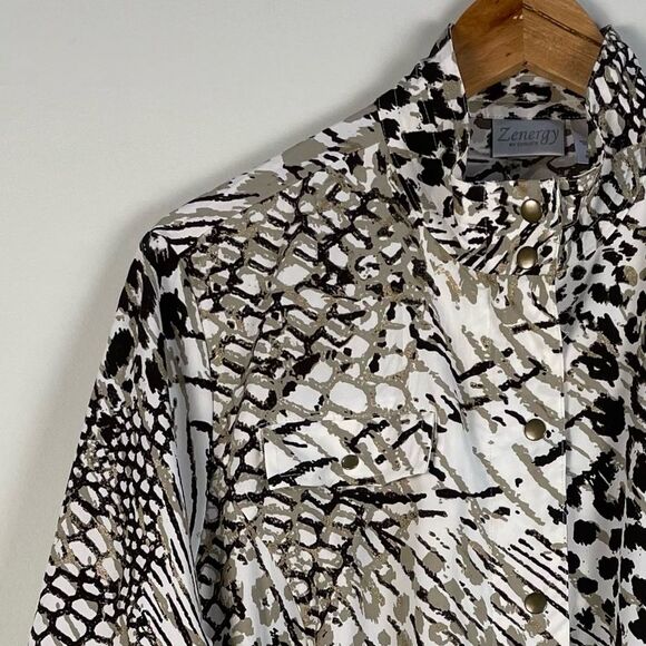 Chico's Zenergy Animal Print 3/4 Sleeve Unlined Polyester Zip Jacket Sz 2/Large - Picture 4 of 12